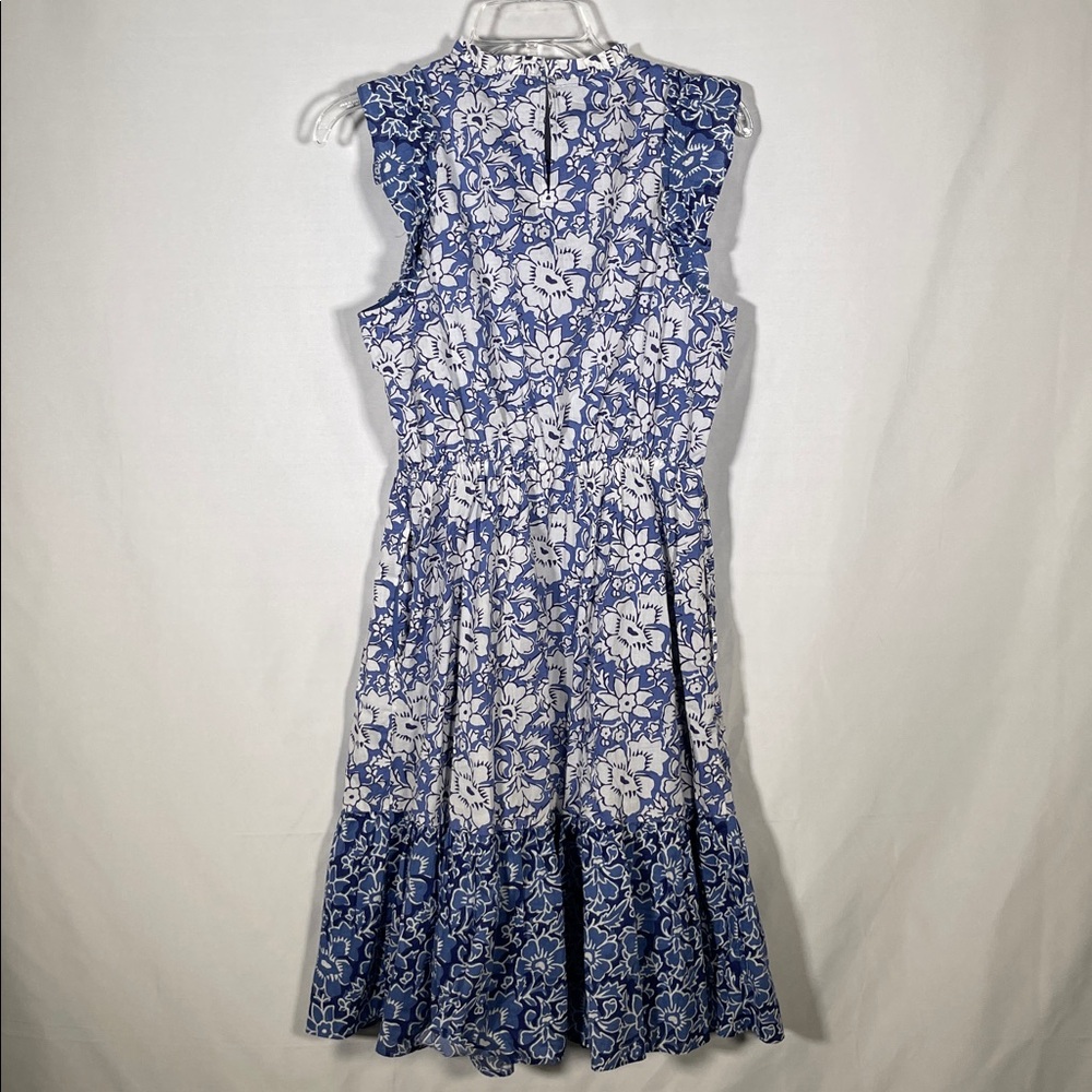 J CREW WOMENS BLUE FLORAL MIDI TIERED DRESS SLEEVELESS 4 COTTON - Picture 8 of 8